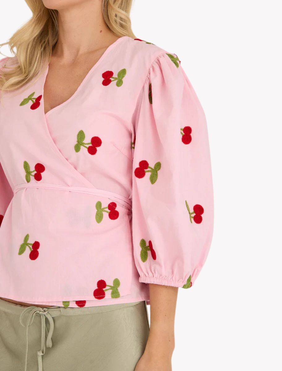 Wickelbluse mit Kirsch-Stickerei - Rebekka Fruit