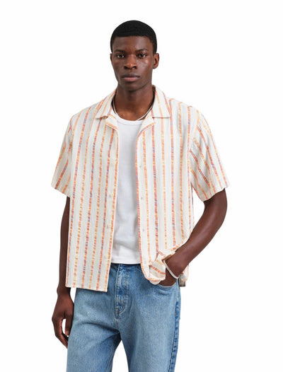 DIDCOT SS SHIRT | MULTI LOOM STRIPE | ECRU / ORANGE