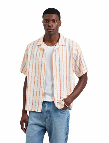 DIDCOT SS SHIRT | MULTI LOOM STRIPE | ECRU / ORANGE